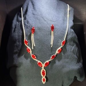 Radiant Red and Silver Necklace Set Wedding,